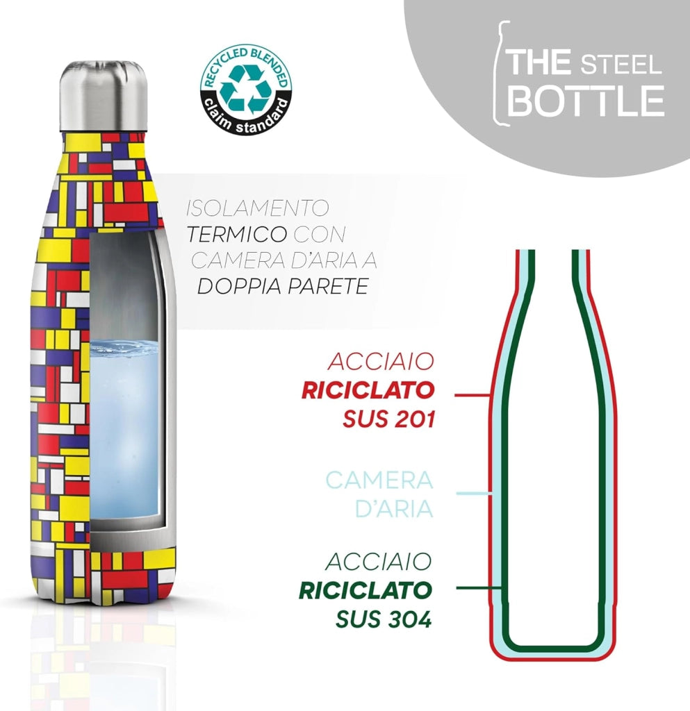 The Steel Bottle Bottiglia termica in Acciaio Inox Capacità 500 ml Chiusura Ermetica - Rubik