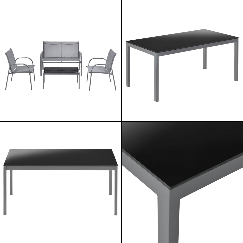 Set di Mobili da Giardino Fino a 4 Posti di Seduta Arredo Esterno Set Composto di 1 Divano e 2 Sedie con Braccioli e 1 Tavolino Basso con Piano in Vetro - Grigio Chiaro