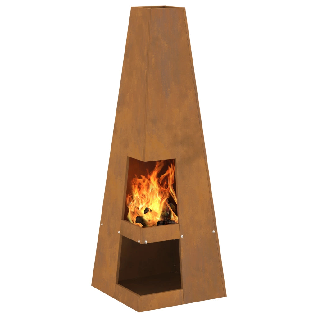 Braciere con Stoccaggio per Legna 35x35x100 cm Acciaio Invecchiato