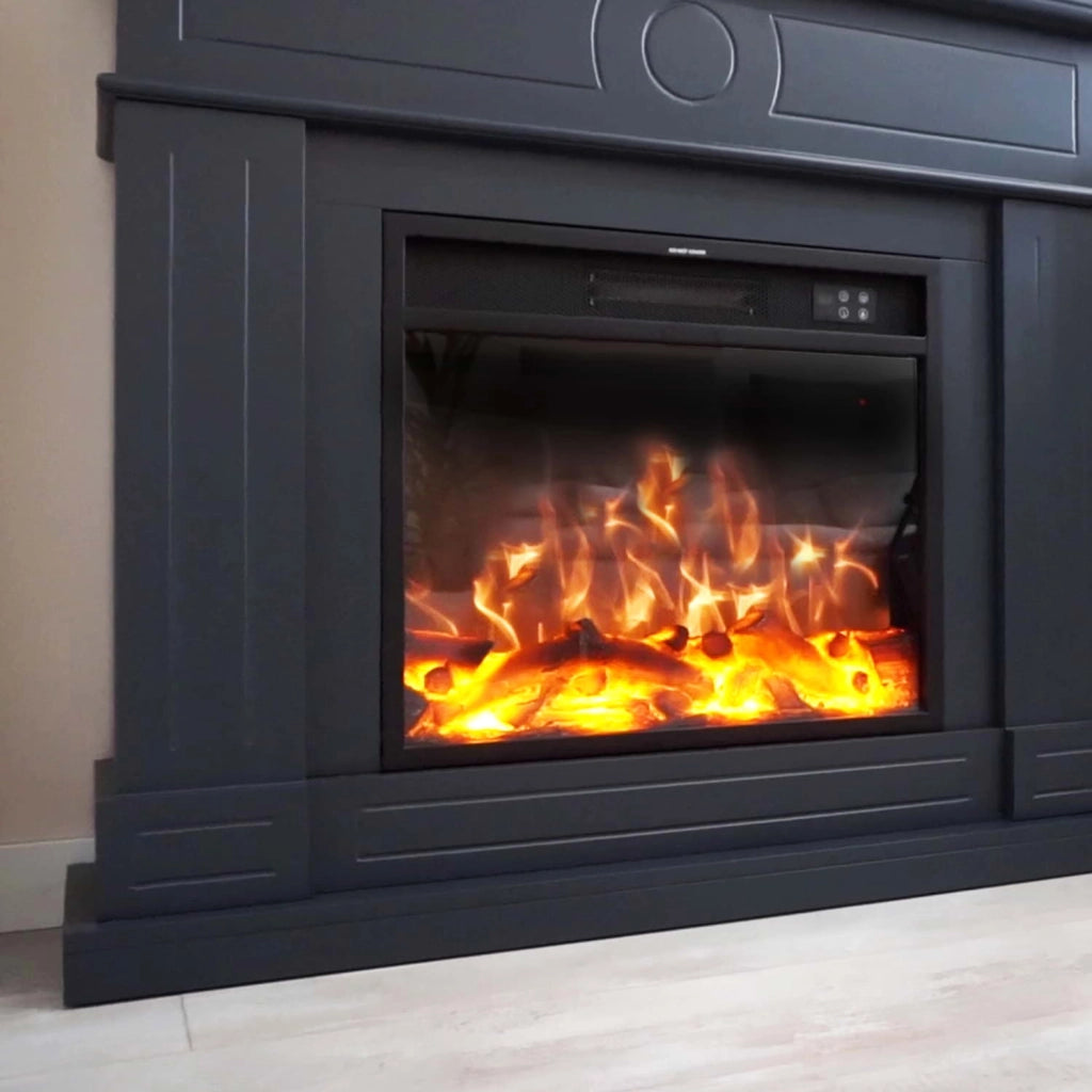 Caminetto Fuego Roberta Gris a Parete Con Cornice Telecomando e Bruciatore Grigio Scuro