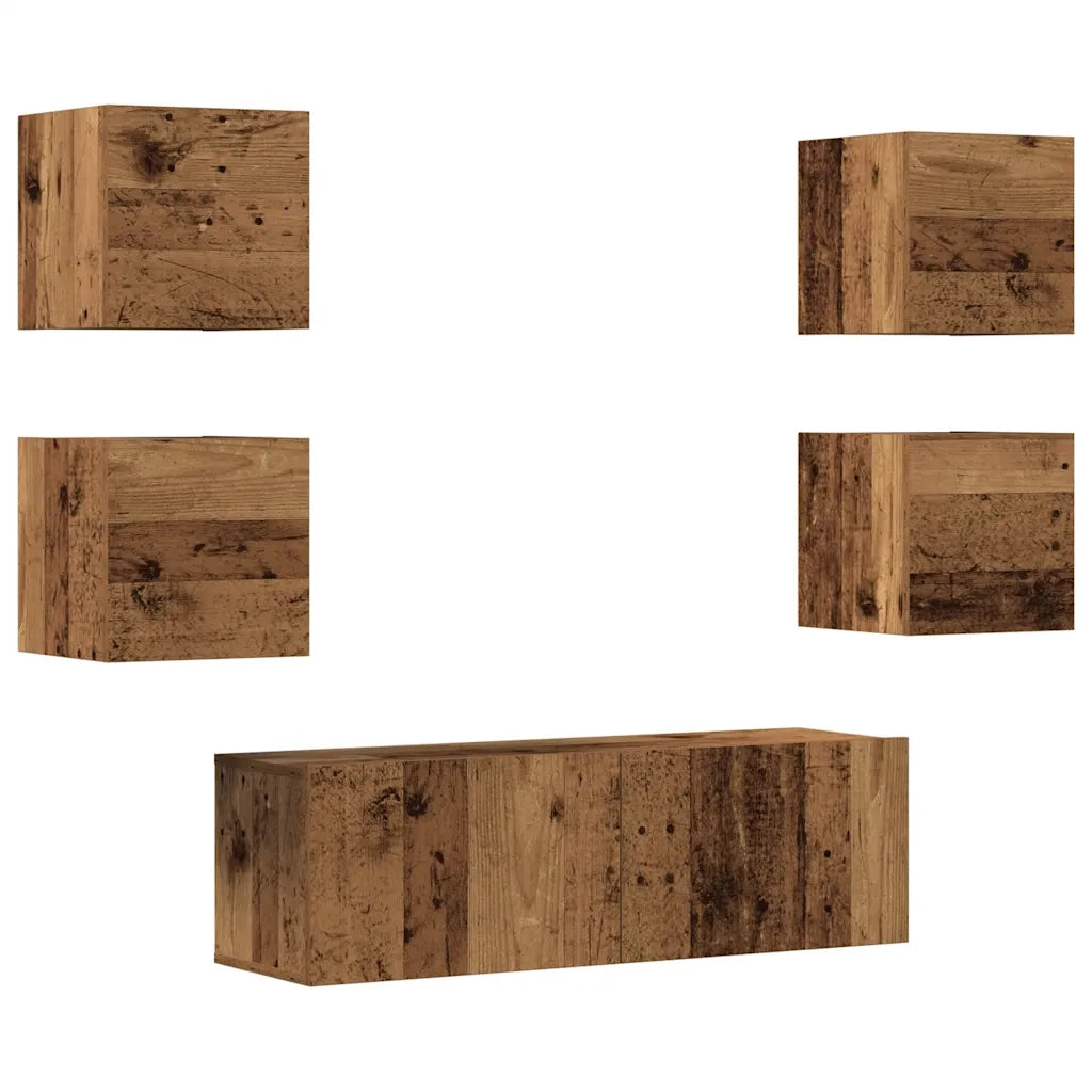 Set Mobile TV 5 pz-Credenza per TV Montato a Parete Legno Antico in Truciolato 488973
