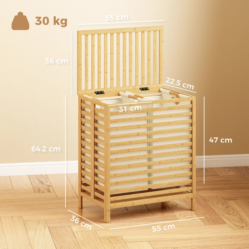 Cesto Portabiancheria in Bamb¨´ con 2 Sacche ¨C zephmum ¨C Legno 64L