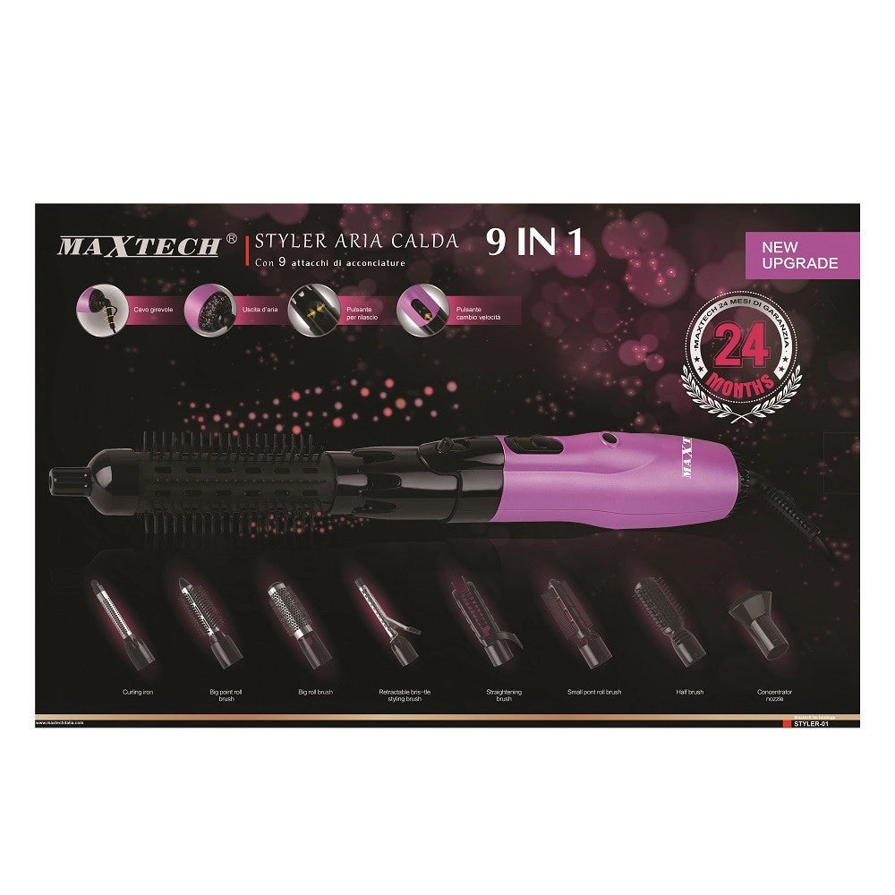 Trade Shop - Piastra Per Capelli 9in1 Spazzola Cavo Girevole Acconciatura Maxtech Styler-01 -