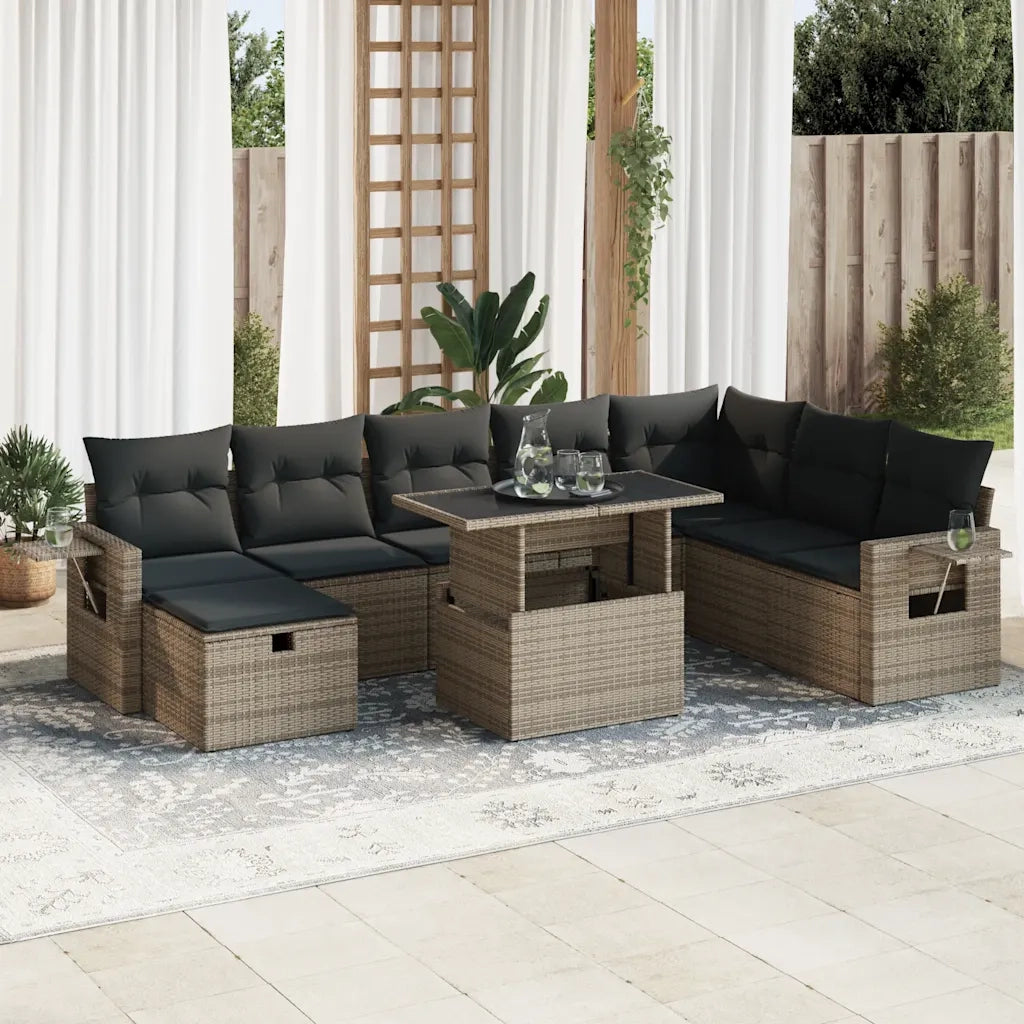 Set Divano da Giardino 9 pz con Cuscini Grigio in Polyrattan 3327880