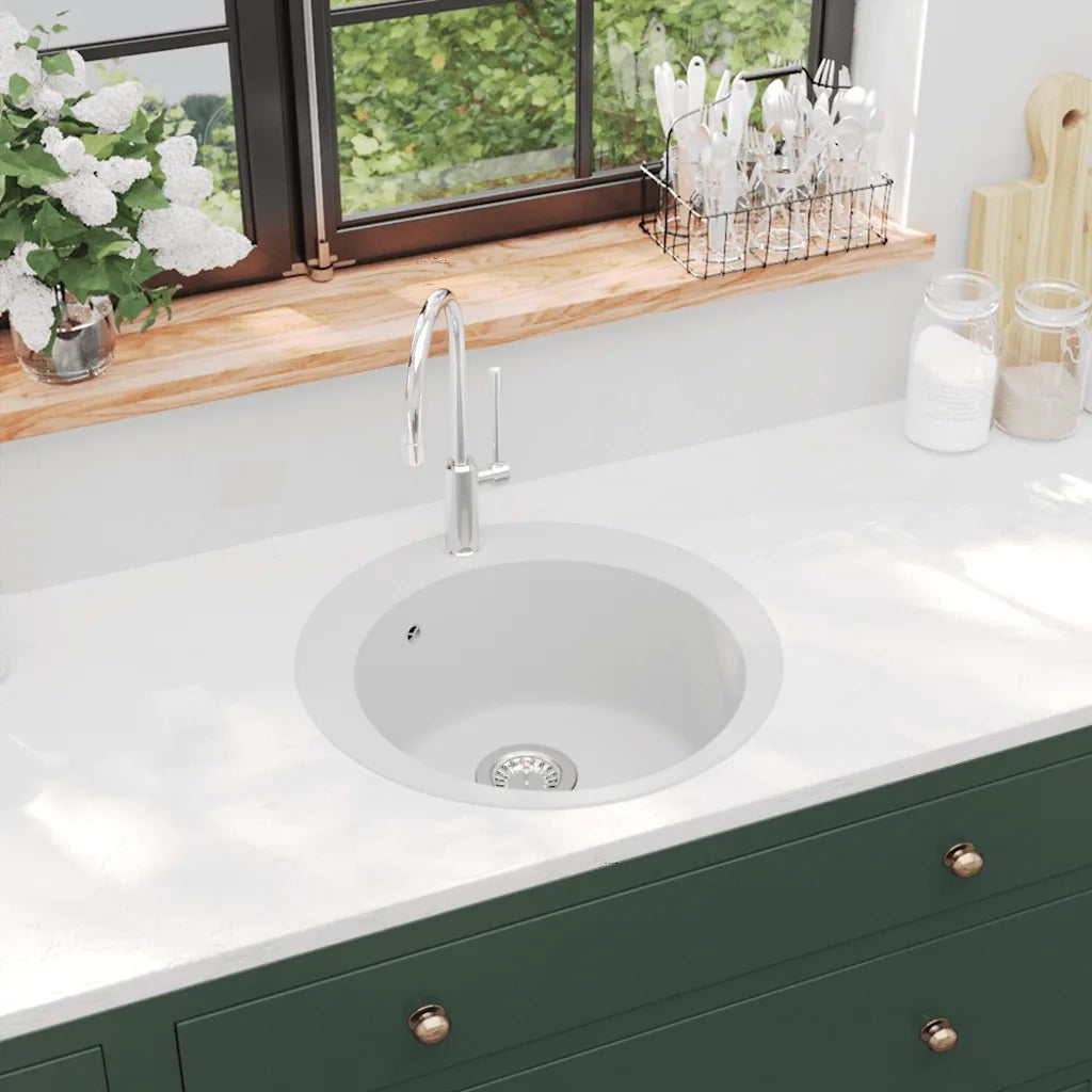 Lavello da Cucina in Granito Vasca Singola Tonda Bianco CFW9570141