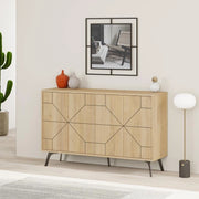 Madia con 4 Ante Credenza Bassa 123x35x77,4 cm Design Geometrico Moderno in Legno Quercia