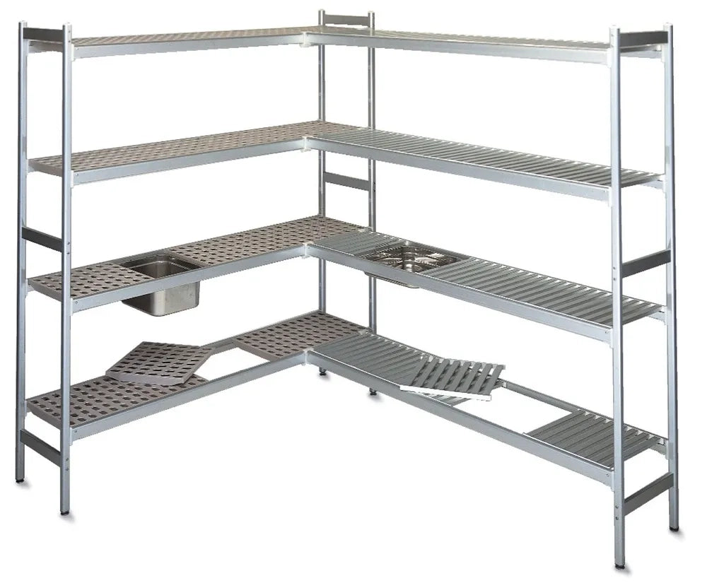 SCAFFALE IN ACCIAIO INOX PER CUCINE E RISTORANTI con piani lisci e scanalati cm. 120x60x150h