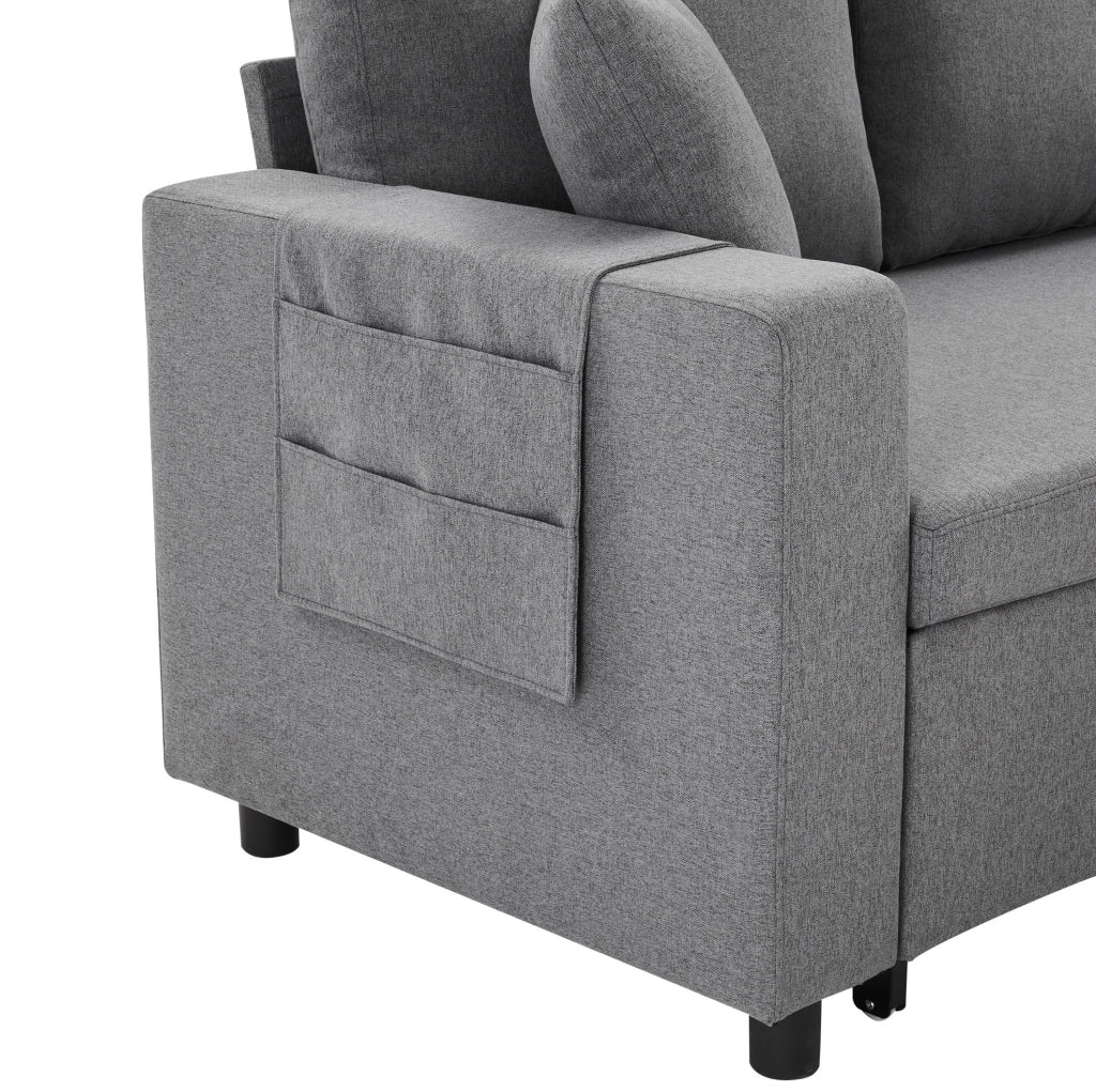 Divano letto 219.5x142.5x83 cm con contenitore; chaise longue reversibile in lino grigio scuro
