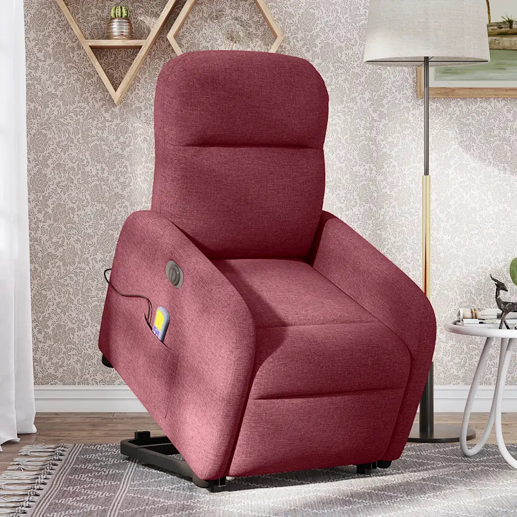 vidaXL Poltrona Alzapersona Massaggiante Elettrica Rosso Vino Tessuto
