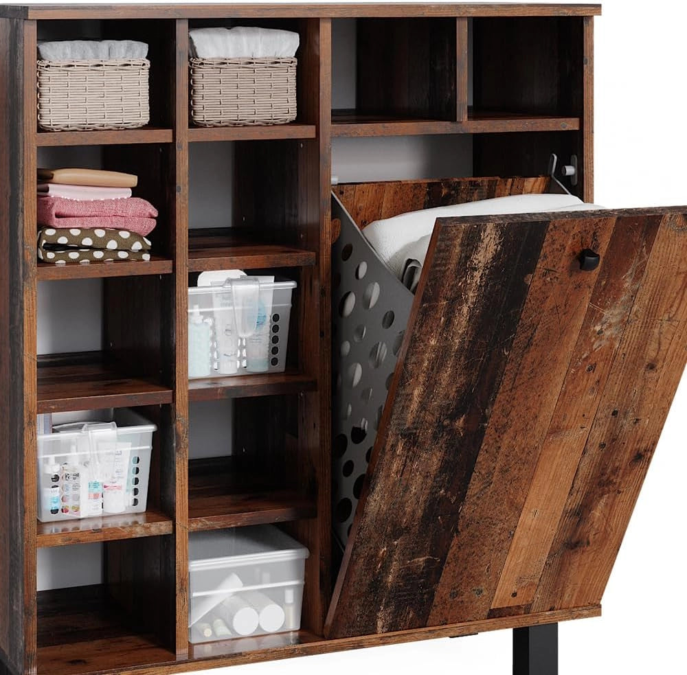 Armadietto da bagno con portabiancheria Fynn, Rovere rustico, 78.4 x 91.6 cm, con cestini per una conservazione organizzata in bagno