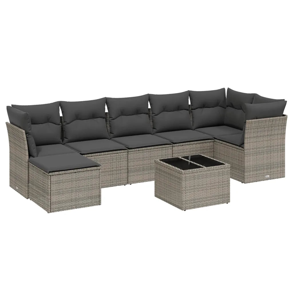 Set Divano da Giardino 8 pz con Cuscini Grigio in Polyrattan
