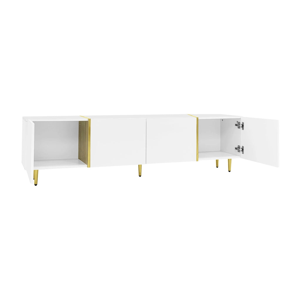 OKWISH Mobile TV con 4 Ante e Chiusura Ammortizzata, Finitura Lucida, per Soggiorno, MDF, Bianco, 170 x 35 x 46 cm