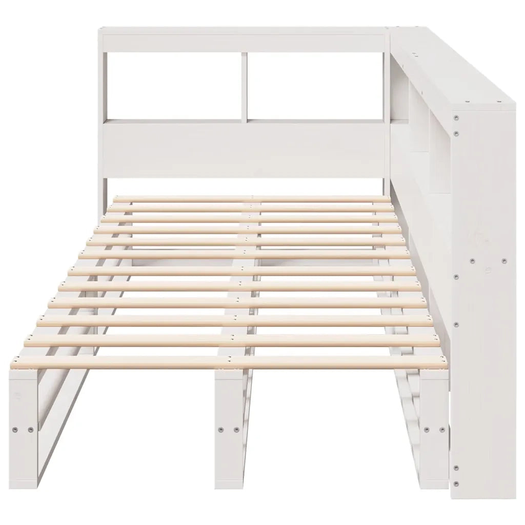 Letto Libreria senza Materasso-Struttura Letto con contenitore Bianca 90x200 cm Legno di Pino 218276