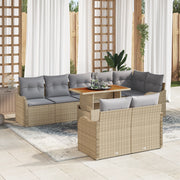 Set di Divani da Giardino 9 Pezzi con Cuscini Beige Polirattan Acacia