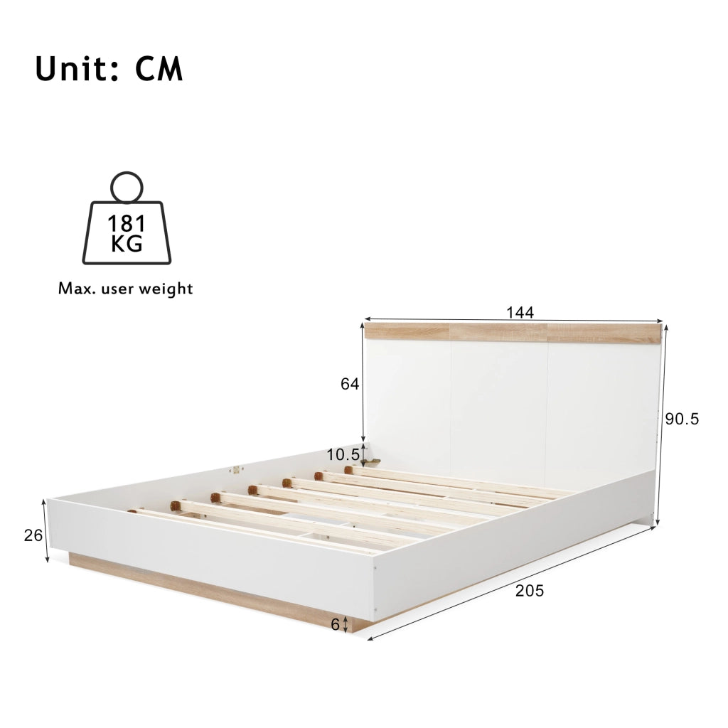 Letto matrimoniale in legno – 205x144x905 cm – sospeso testiera – rovere Sonoma/bianco
