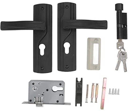 Chiusura porta con chiave - Set di chiusura/chiave - Porta esterna - Blocco - Acciaio manganese - Nero - Set di chiusura porta