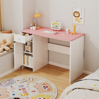 SCrivania bianca con cassetto e armadietto per bambina con piano rosa capiente