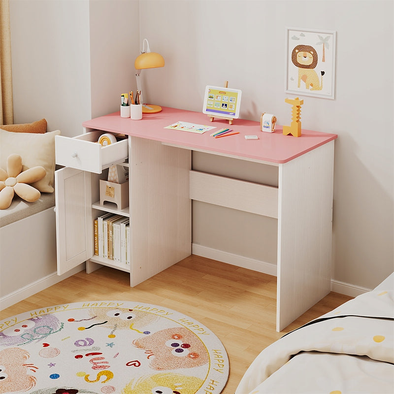 SCrivania bianca con cassetto e armadietto per bambina con piano rosa capiente