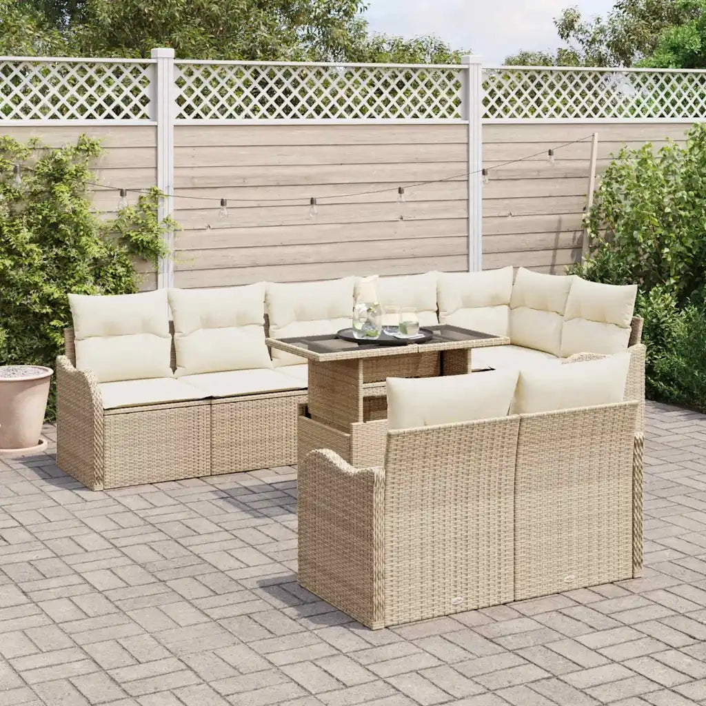 Set Divano da Giardino con cuscino 9 pcs Beige Poly Rattan
