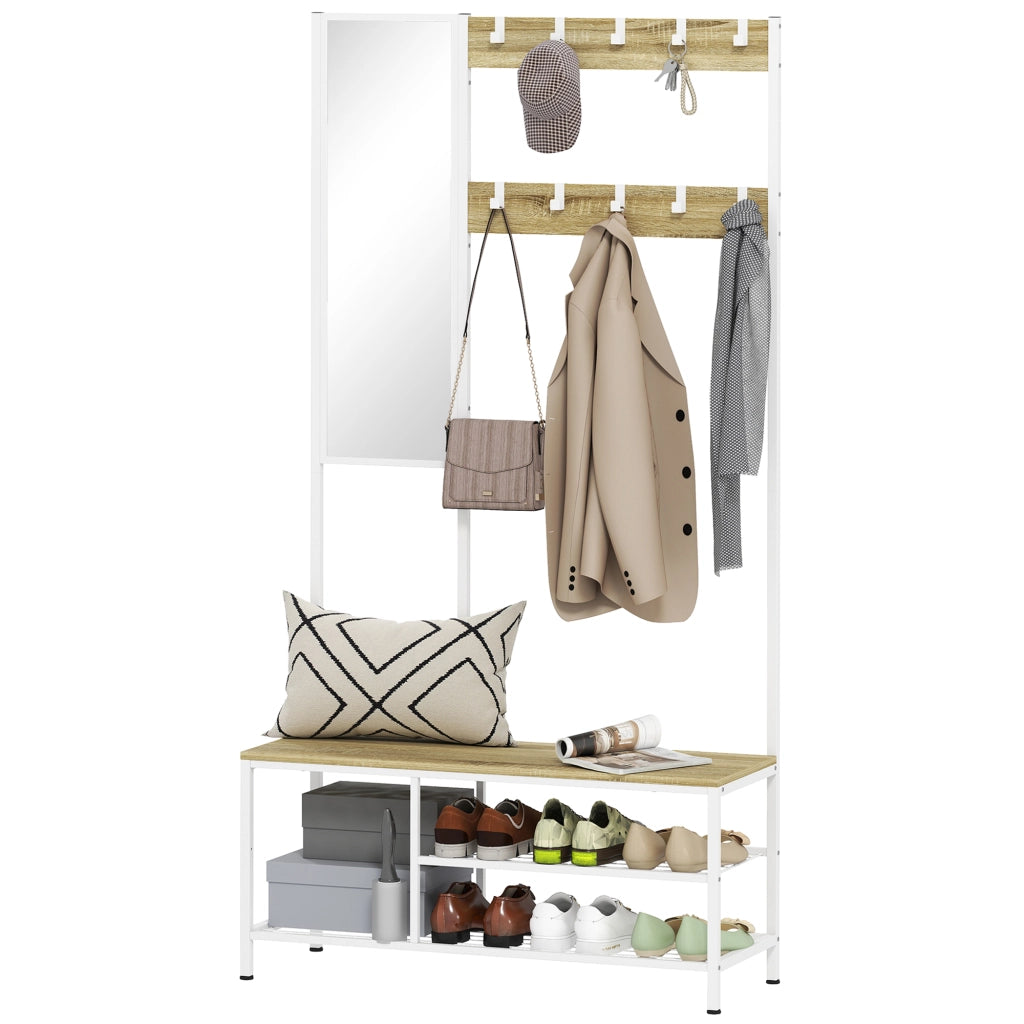 Appendiabiti con specchio e ripiani ¨C zephmum ¨C 98x34x186 cm colore naturale