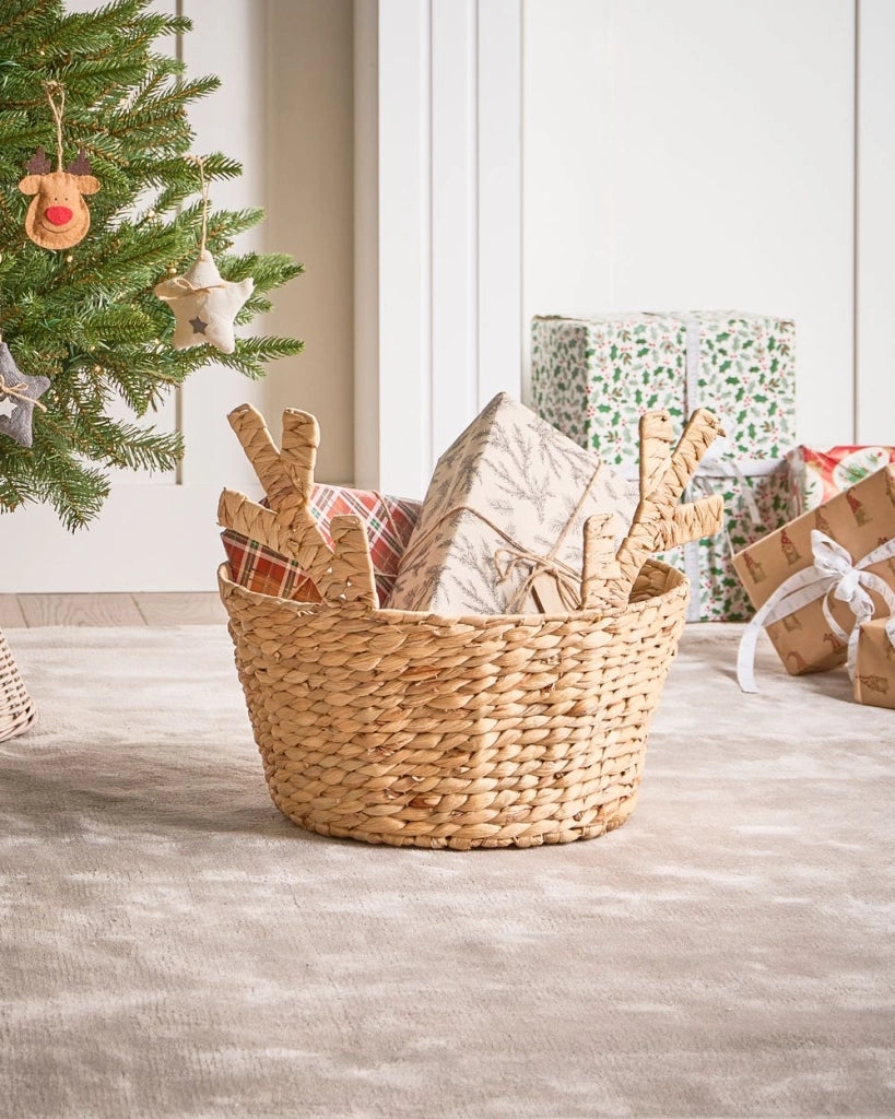Cesto naturale di giacinto d'acqua intrecciato decorativo di Natale con orecchie di cervo Accessori