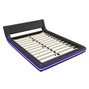 Letto basso matrimoniale 140×200 cm con LED regolabili; PU e MDF; senza materasso; nero per camera da letto