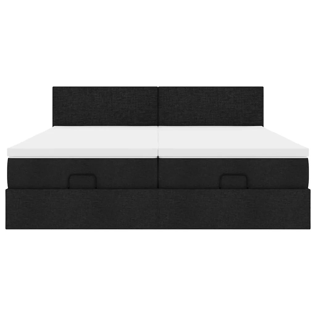 Struttura Letto Pouf con Materassi Nero 200x200 cm in Tessuto