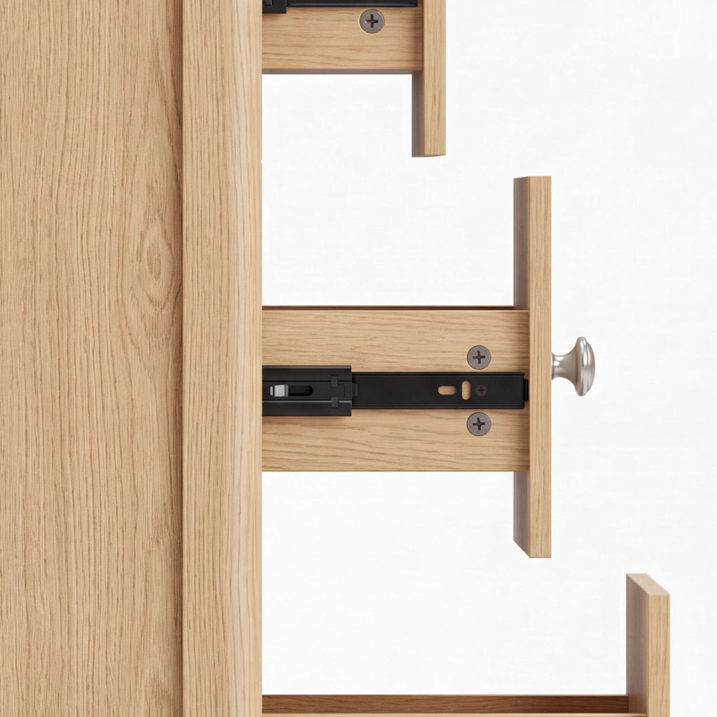Credenza moderna 120x40x80 cm con 3 cassetti e 2 ante; rovere; pannello truciolare