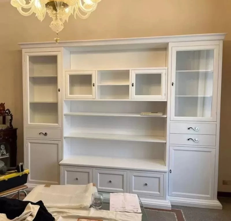 Parete attrezzata porta tv in legno bianco l.300 p.54 h.222 - Mobili 2G