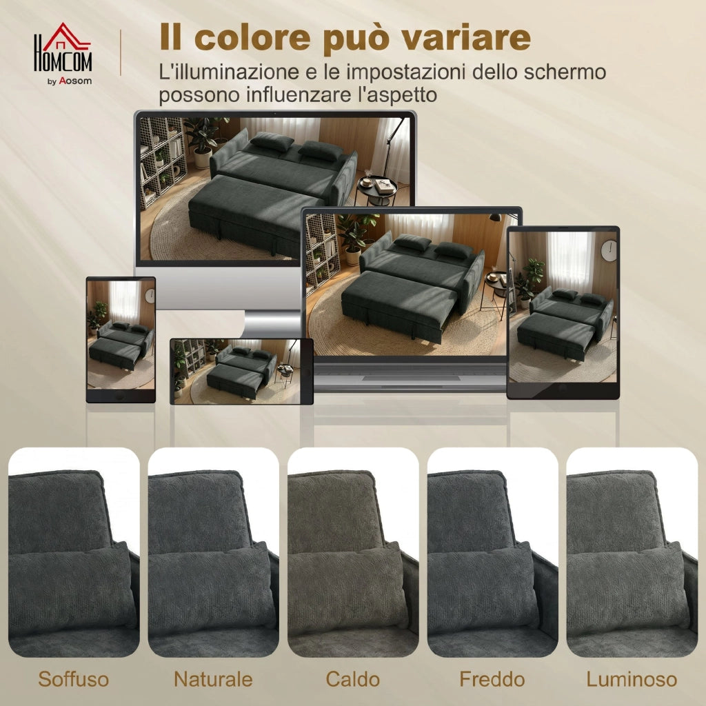 Divano Letto 2 Posti con Schienale Regolabile ¨C Zephmum ¨C Grigio Scuro in Ciniglia