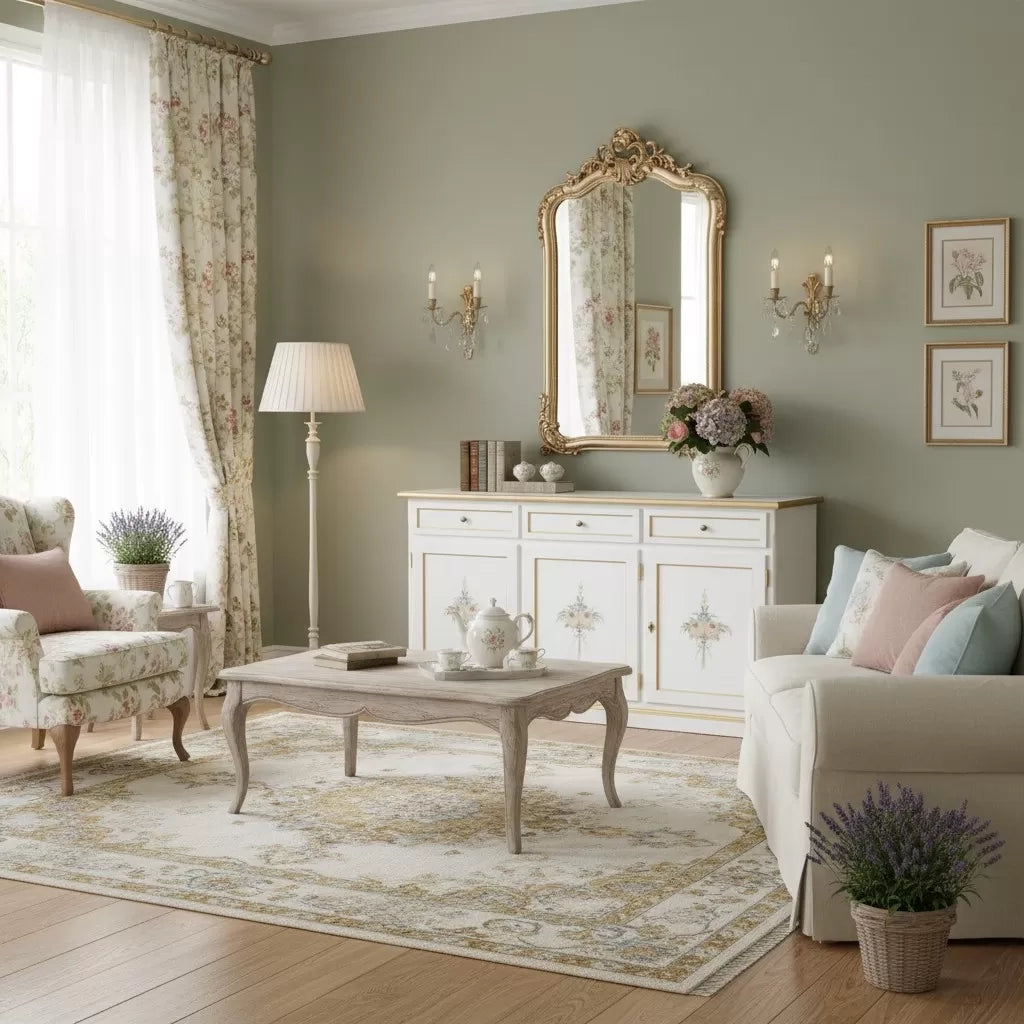 Madia credenza 3 ante legno shabby bianco decorata filo oro 156x42x86 - Mobili 2G