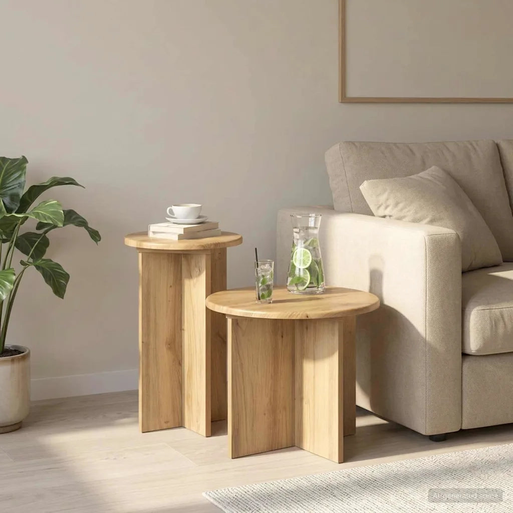 Set tavolini 2 pcs Rovere Artigianale Legno ingegnerizzato 8001036