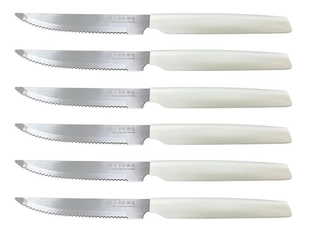Set 6 Coltelli da Bistecca Carne Active Lama Seghettata Bianchi Pedrini