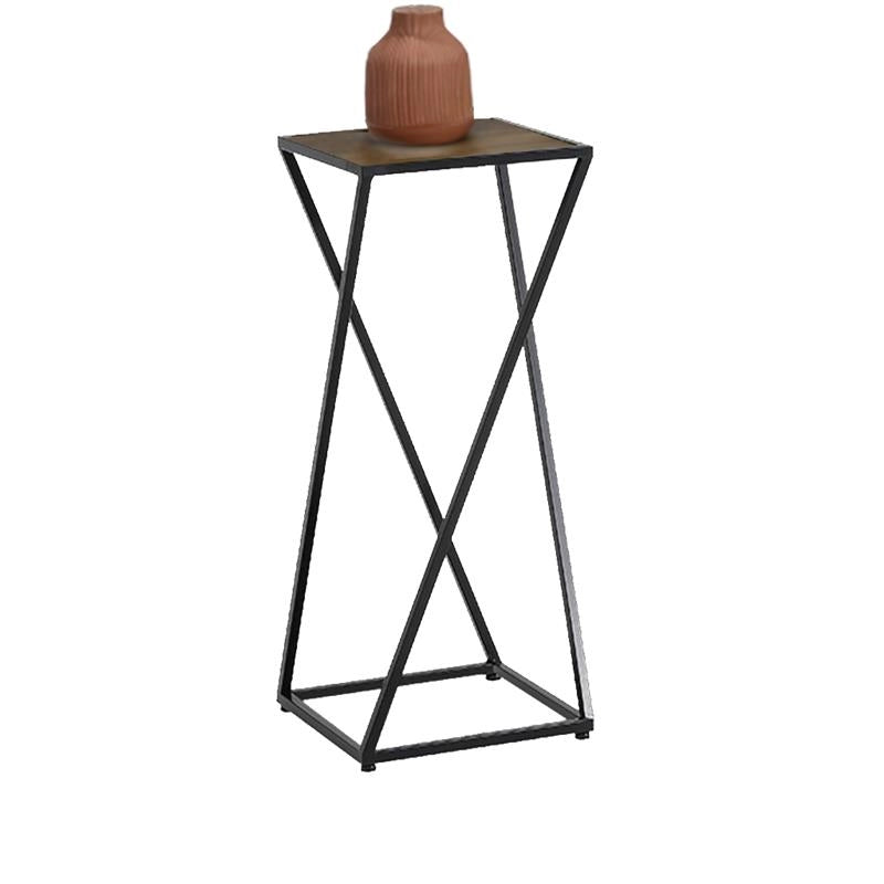 TAVOLINO A COLONNA CON STRUTTURA IN METALLO NERO E TOP IN MDF EFFETTO LEGNO SCURO MISURE: 25X70 CM