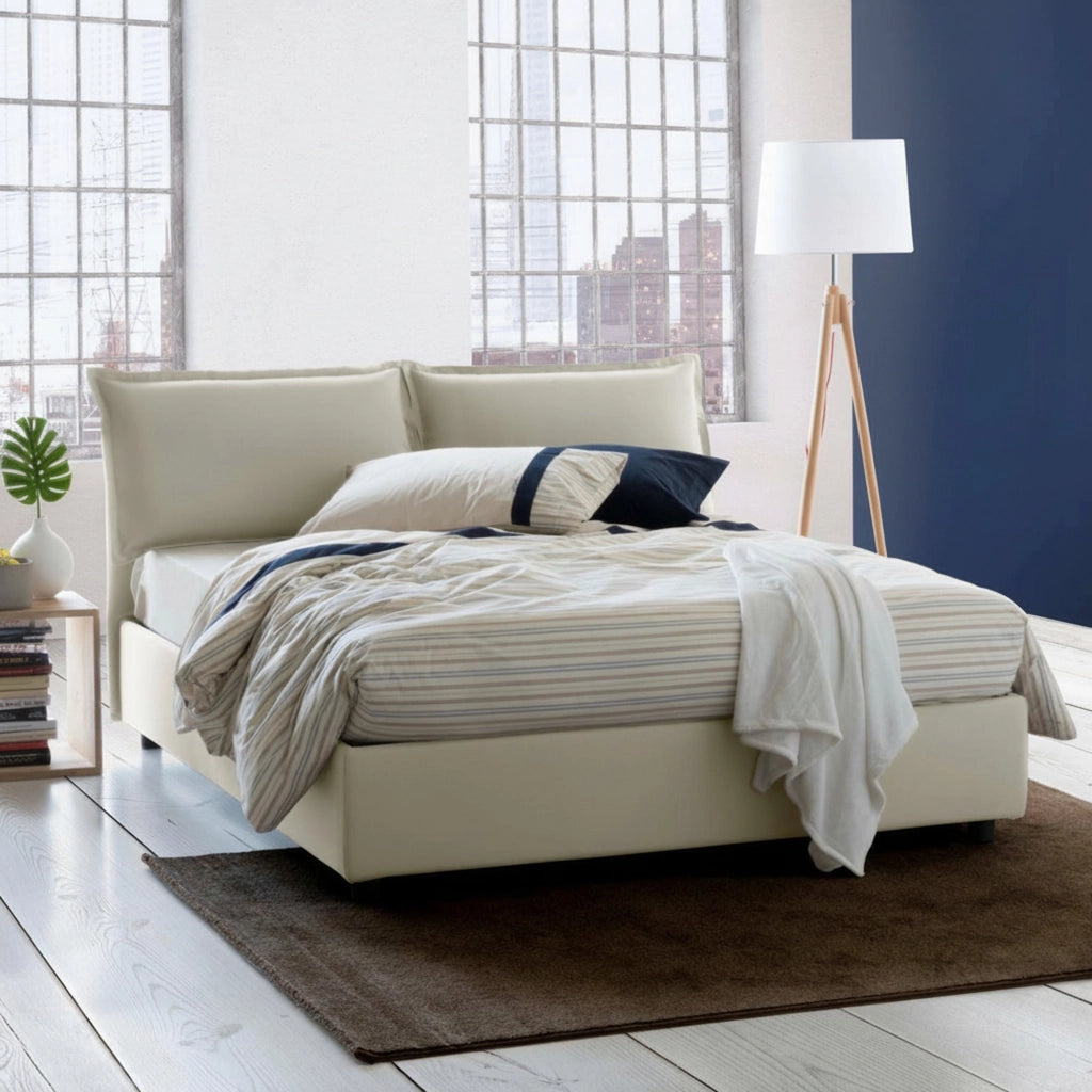 Letto Matrimoniale Anjin, Letto Matrimoniale Sfoderabile Made in Italy, Beige