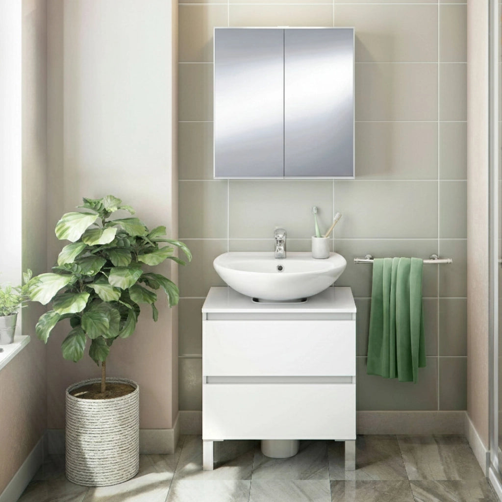 Gaiola, set Mobili Bagno Specchio Incluso, Bianco Lucido