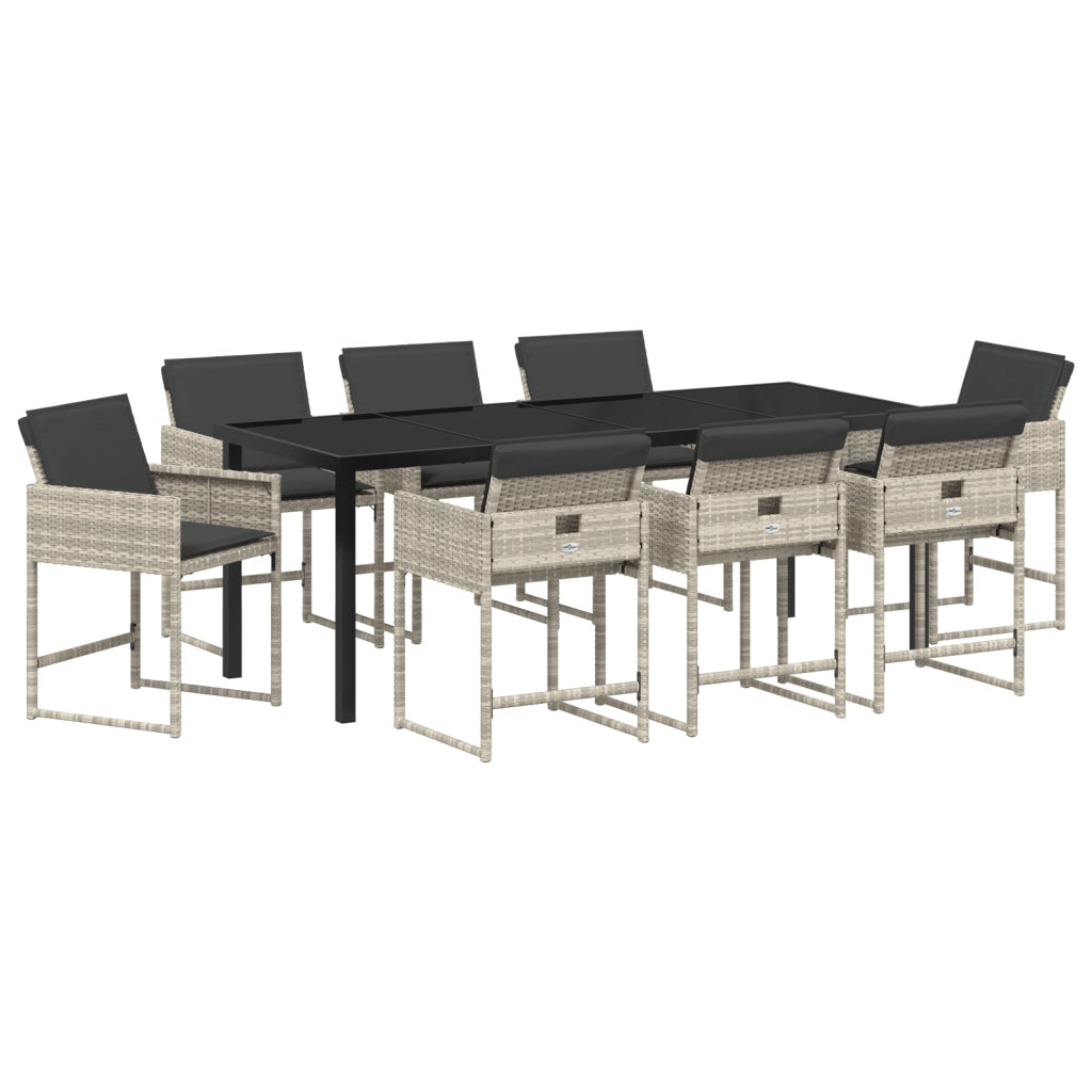 Set da Pranzo in Giardino 9 Pezzi con Cuscini Grigio Chiaro Rattan PE