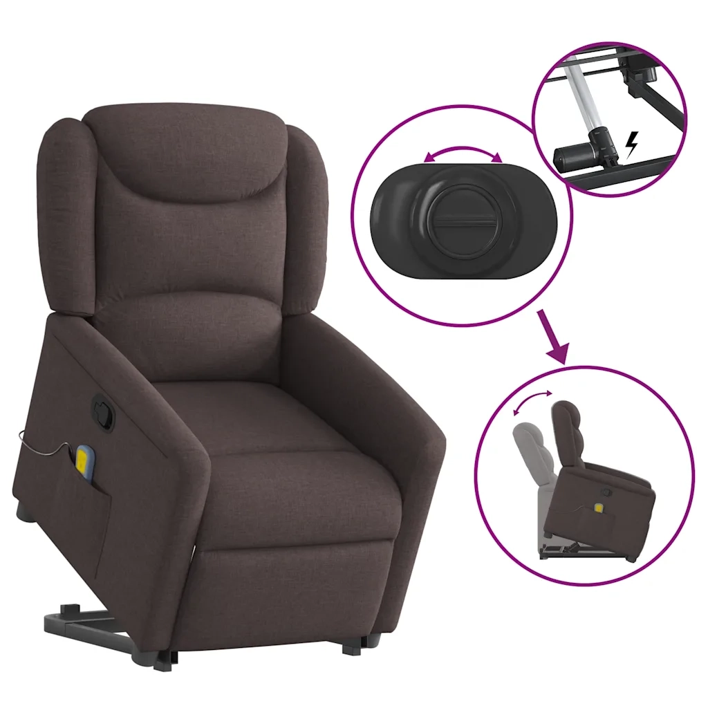 Poltrona Alzapersona Massaggi Reclinabile Marrone Scuro Tessuto 3303209