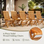 Folding Garden Chairs, Set Of 6, Made Of Solid Teak Wood