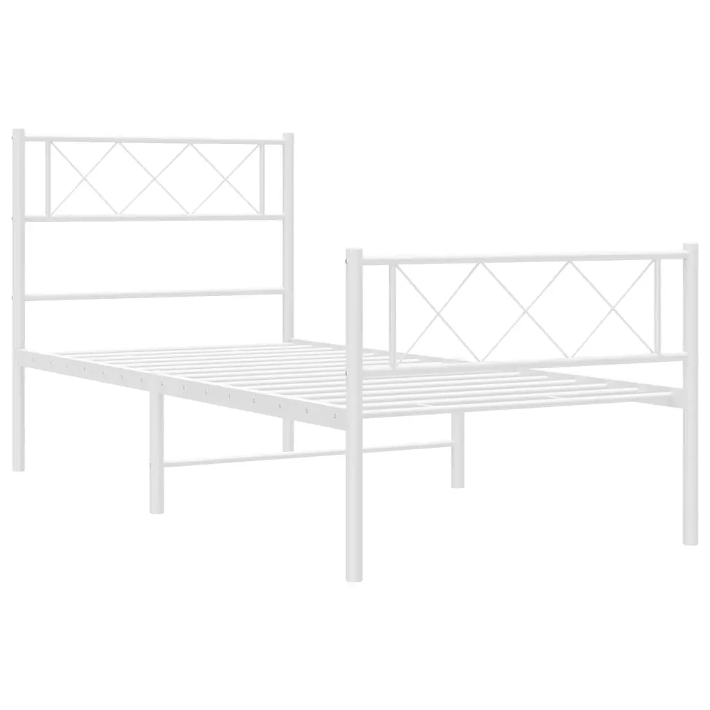 Giroletto con Testiera e Pediera Metallo Bianco 100x200 cm 372339