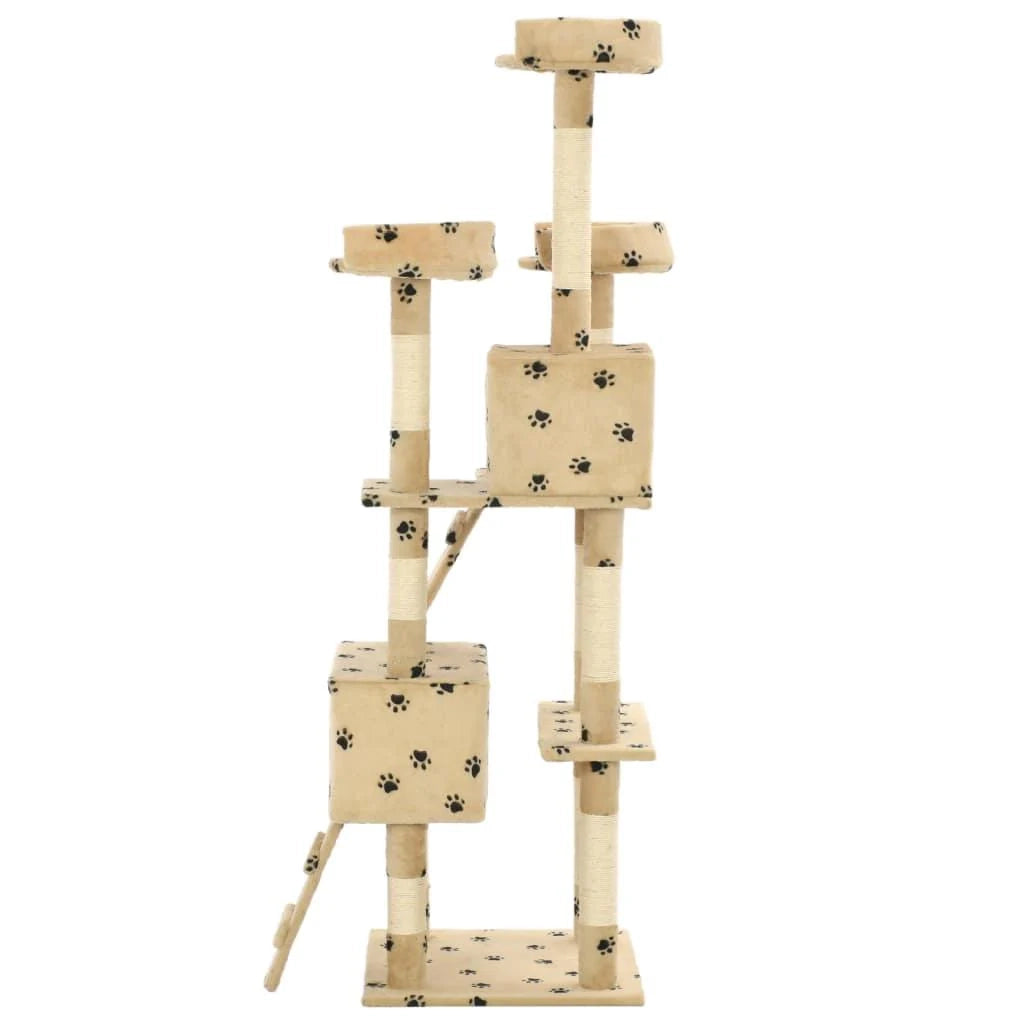 Tiragraffi albero per gatti cuccia per gatti peluche in sisal 170 cm beige con motivo a impronta di zampa 3702077
