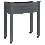 Fioriera | Cassetta per fiori | Vaso Ruote e Fodera Grigia 71x37x80cm Legno Massello Abete