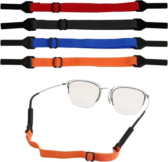 Catenaccio Brillante Universale 4 pezzi - Regolabile - Silicone - Nero Arancione Rosso Blu Scuro - Uomo Donna Ragazzo - Occhiali da Sole