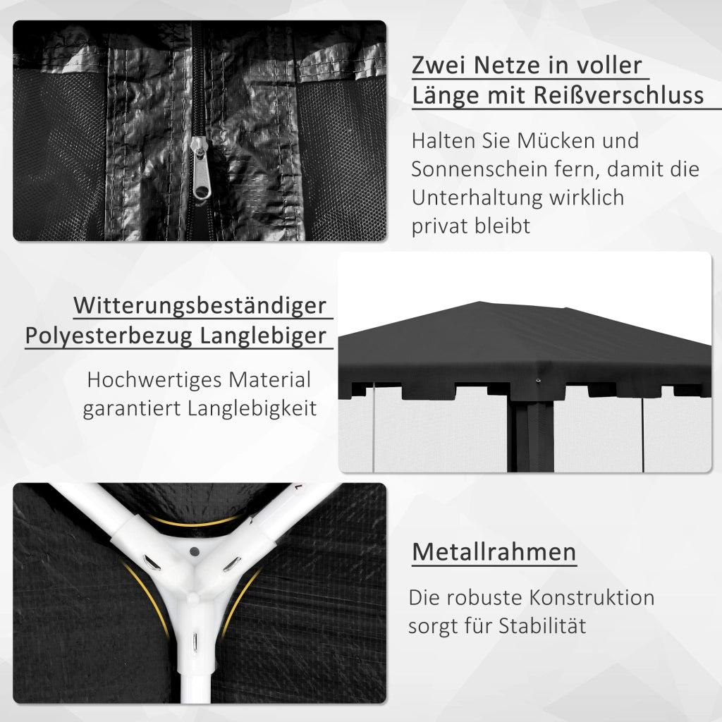 Tenda per feste gazebo 4x3 m padiglione giardino con pareti laterali a rete struttura metallica rivestimento PE colore grigio scuro ideale per feste ed eventi