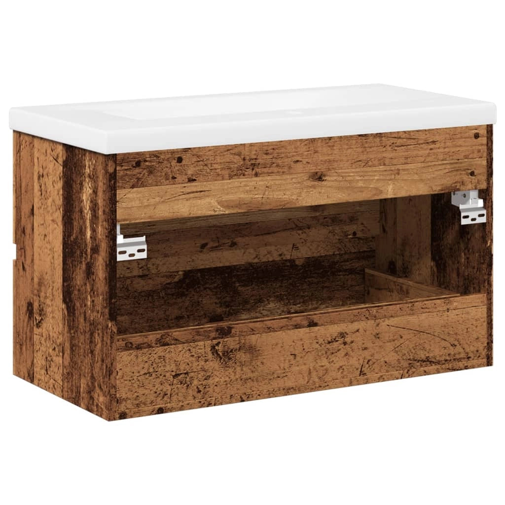 Mobile lavabo a parete con lavabo integrato 80 x 38,5 x 45 cm ampio vano contenitore stile vintage legno anticato 02_0055848