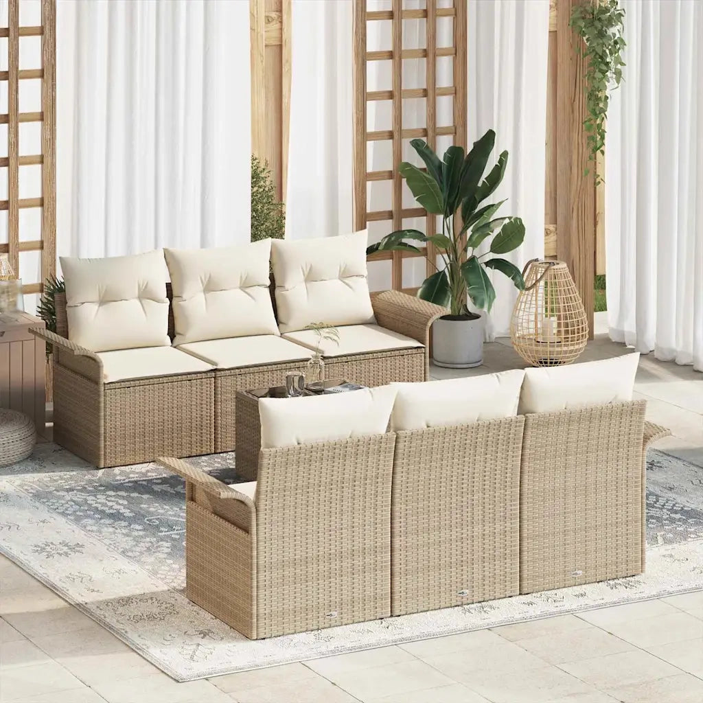 Set Divano da Giardino con cuscino 7 pcs Beige polyrattan 3345251