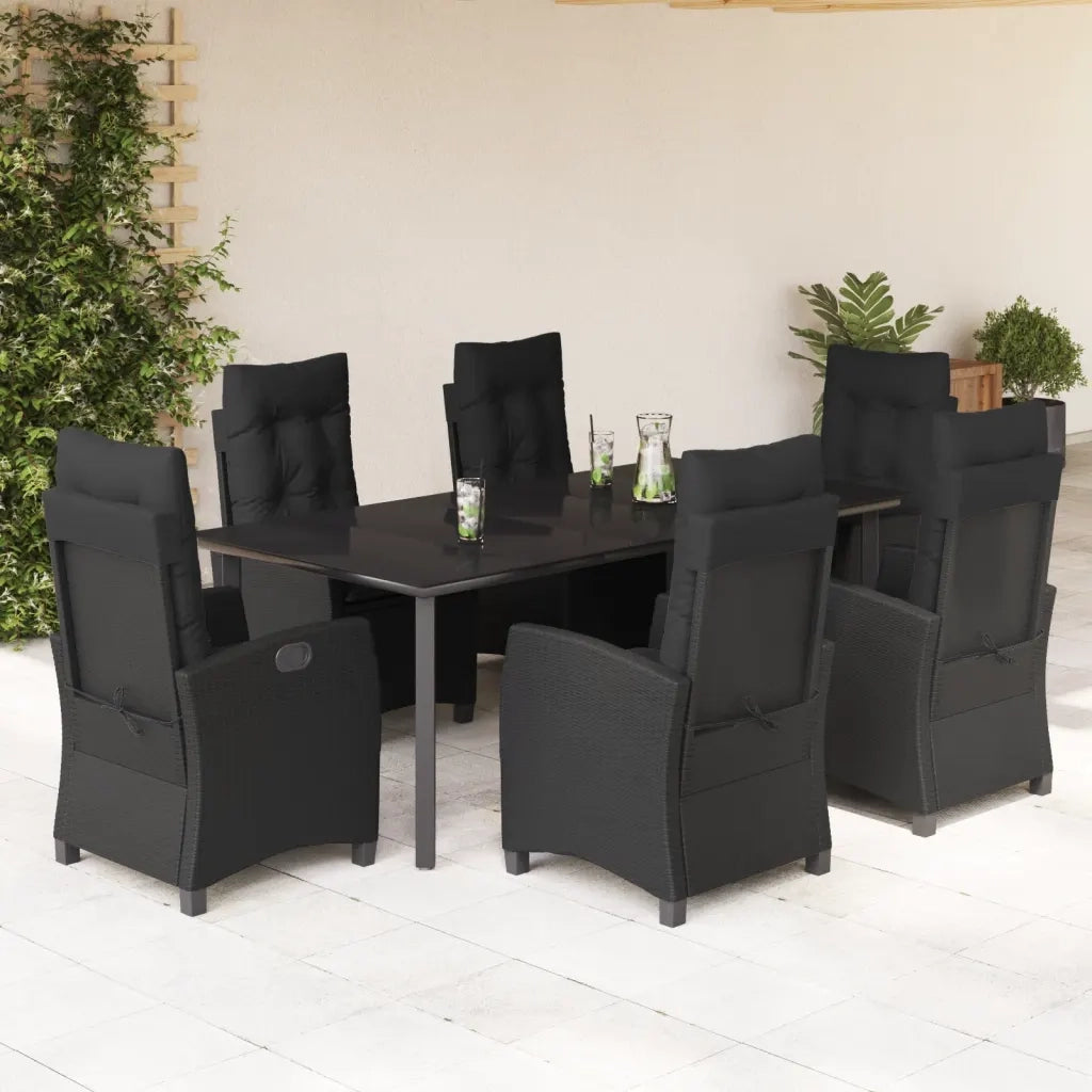 Set da Pranzo da Giardino 7 pz Nero con Cuscini in Polyrattan 3212759