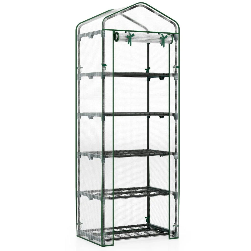 Mini serra portatile 69 x 48 x 190 cm 5 ripiani in metallo design pratico PE bianco 20_0018984
