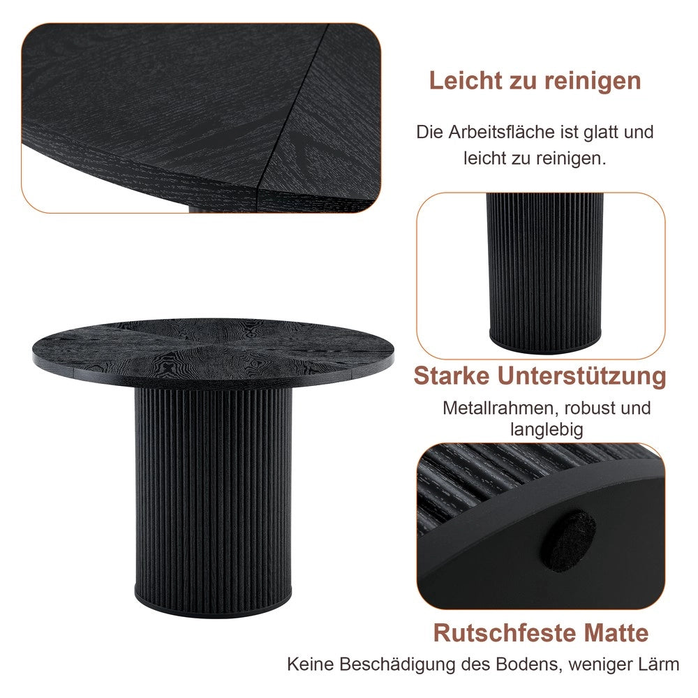Set Tavolo Rotondo e 4 Sedie da Pranzo ¨C Xylo ¨C Piano MDF Nero, Schienale con Rombi, Bianco