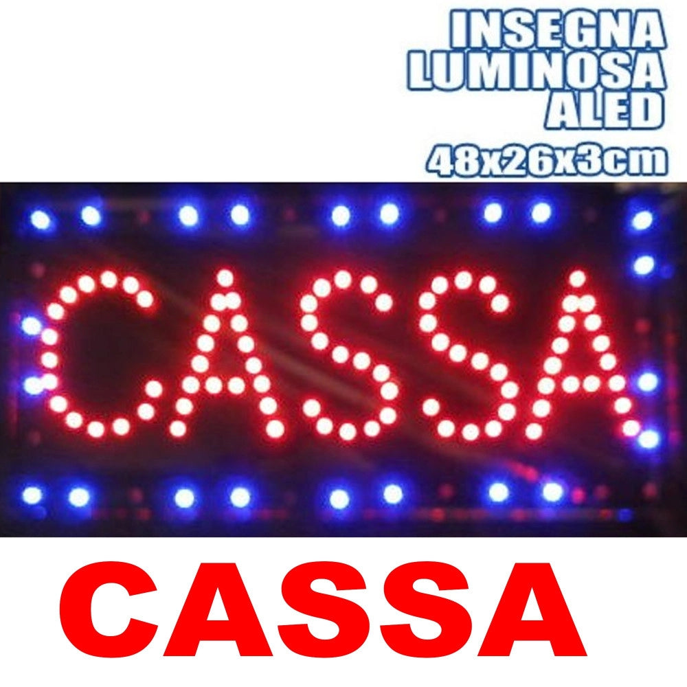 Trade Shop - Insegna Luminosa Insegne Luminose A Led Con Scritta Cassa Con Ganci 50 X 25 Cm -